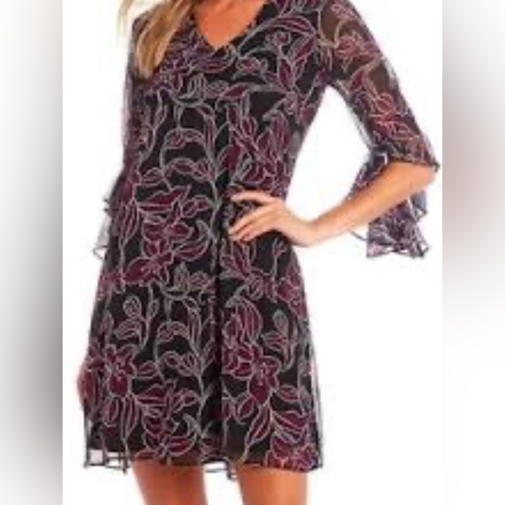 Women's Calvin Klein Floral Print Bell-Sleeve Shift Dress